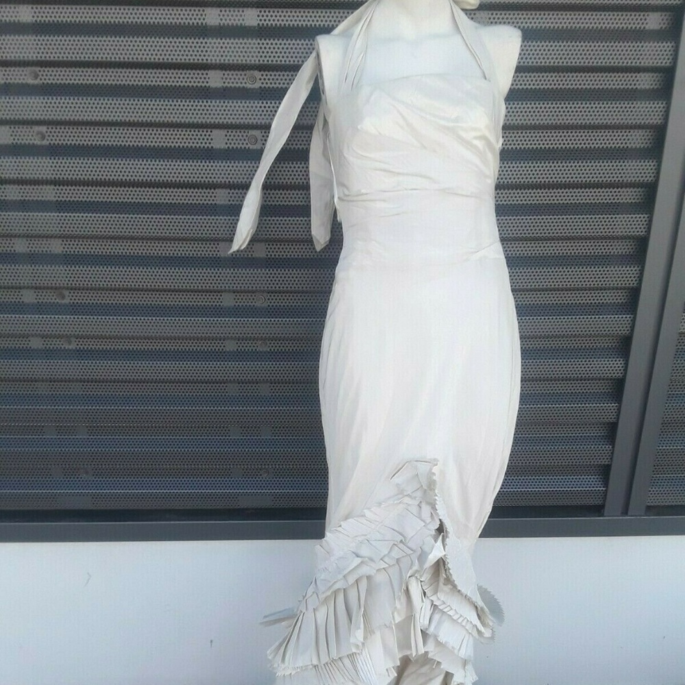 COPY Runway Vera Wang Wedding Claudette Halter Dress Gown sz 6 Hi & Low Bridal